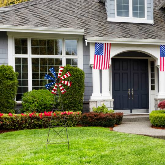 Glitzhome® 41" Stars & Stripes Metal Wind Spinner Yard Stake